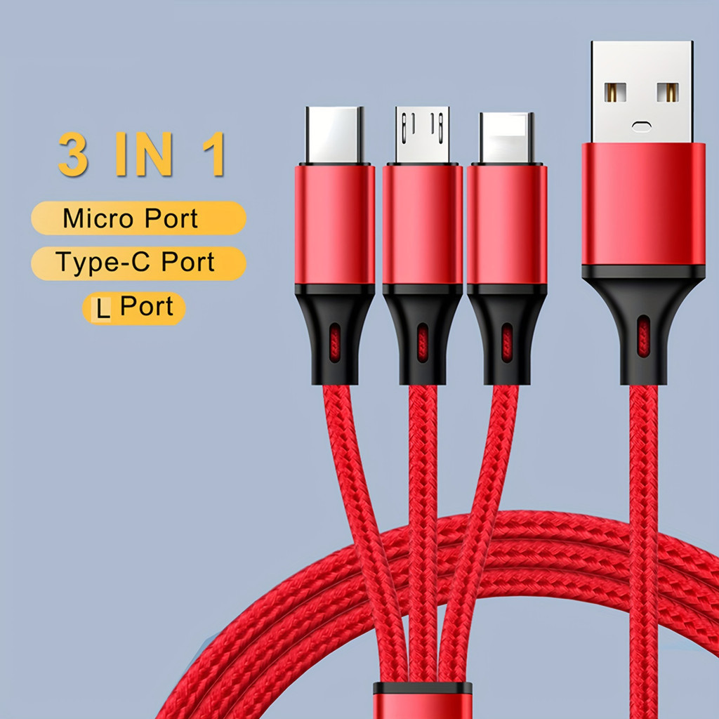 3 IN 1 Micro USB Type C สําหรับ iP Samxung Xiaomi สายเคเบิล 3 in 1 Micro USB Type C สำหรับโทรศัพท์มือถือ 1.2m