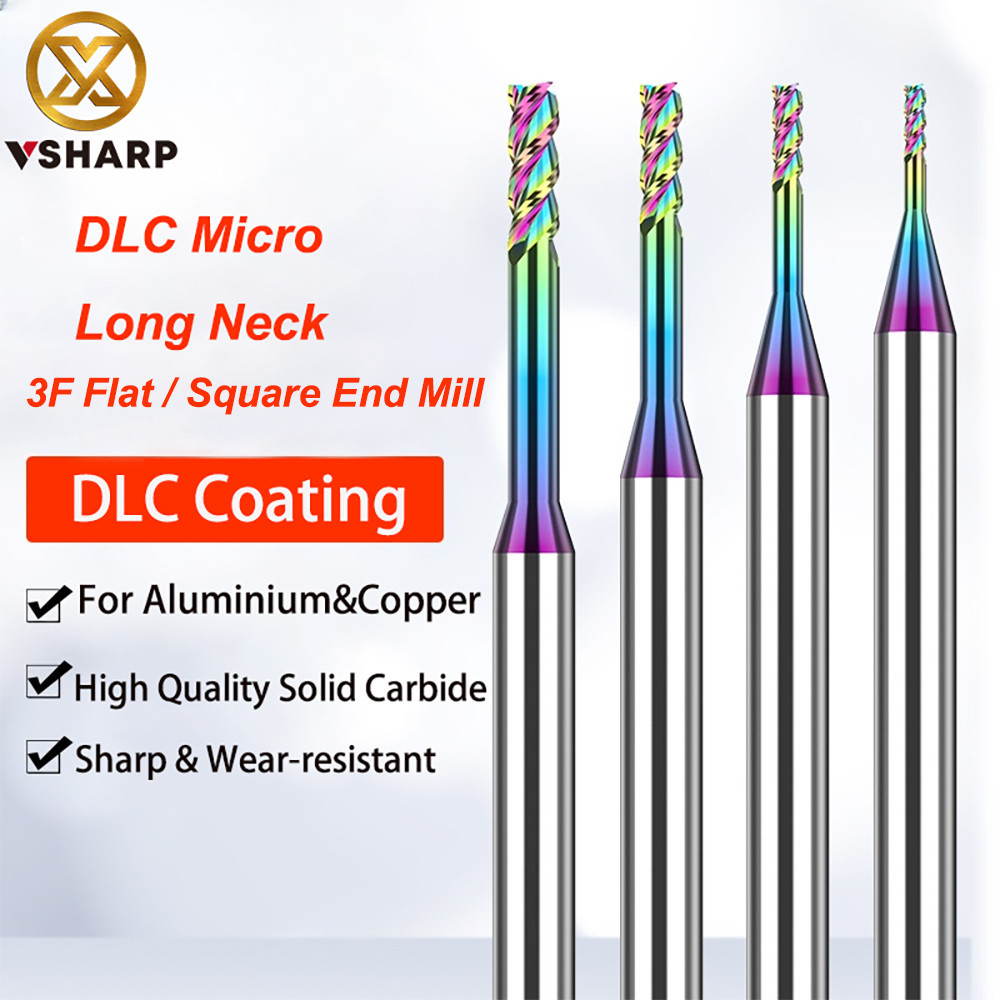 Dlc เคลือบทังสเตนคาร ์ ไบด ์ Micro ยาวคอ End Mill สีสันลึกตัด 3 ขลุ ่ ยเครื ่ องตัดสําหรับอลูมิเนียม
