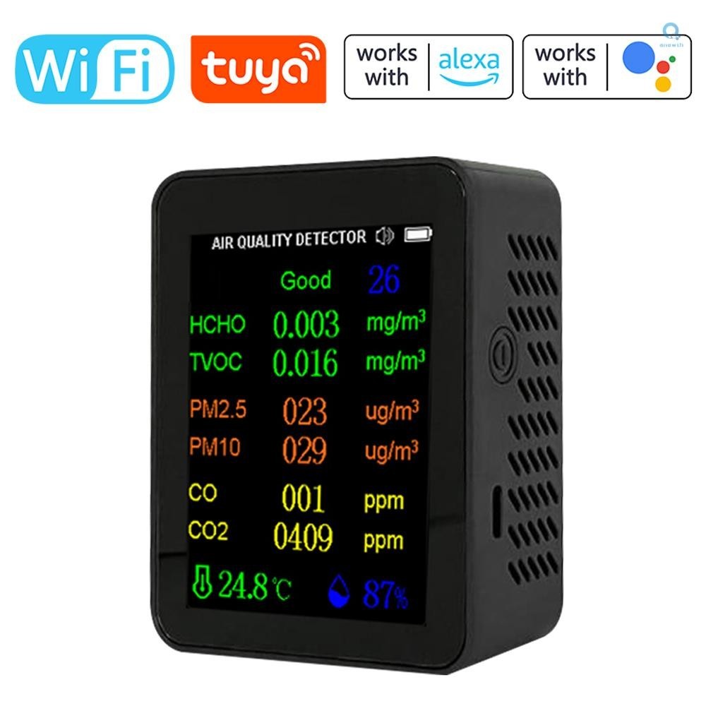 เครื ่ องวัดคุณภาพอากาศแบบพกพา 9in1 PM2.5 PM10 CO CO2 TVOC HCHO AQI เครื ่ องทดสอบอุณหภูมิและความชื 