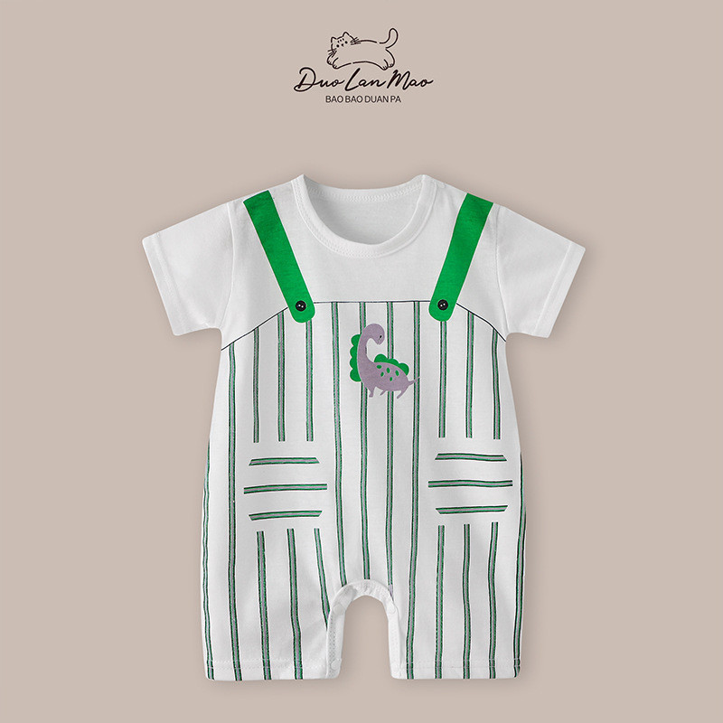 59-90 ซม.ฤดูร้อนทารกการ์ตูนแขนสั้น One Piece Romper ชายหญิงเด็กบางปลอม Overalls กางเกงขาสั้น Rom