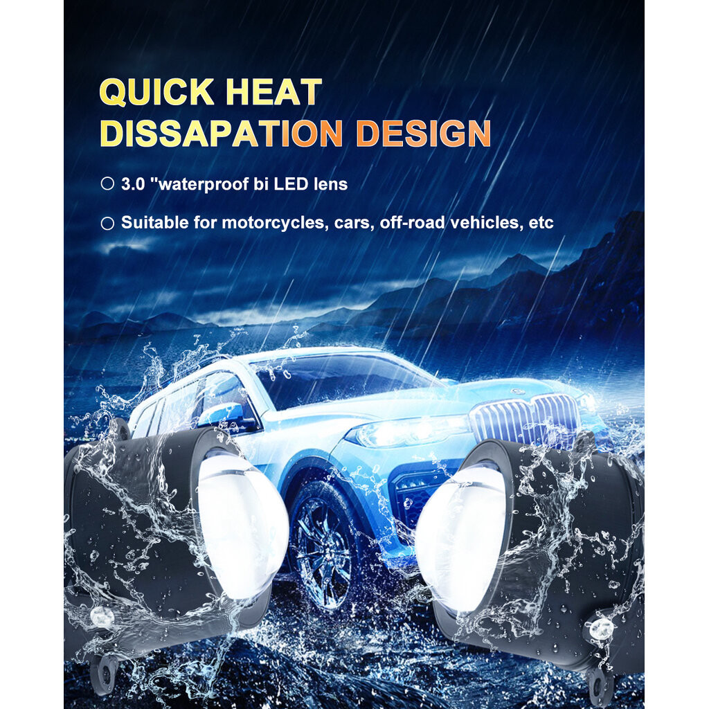 ไฟตัดหมอก รับประกัน 1 ปี Bi-LED Projector รุ่น F8 70W 6500LM 6000K แสงสีขาว Blue lens ขนาด 3 นิ้ว - รูปที่ 2