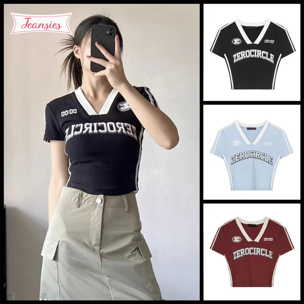 พร้อมส่ง เข้าใหม่เสื้อยืดแขนสั้น พิมพ์ลายสไตล์สาวอเมริกัน