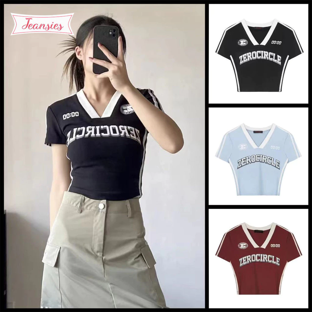 พร้อมส่ง เข้าใหม่เสื้อยืดแขนสั้น พิมพ์ลายสไตล์สาวอเมริกัน