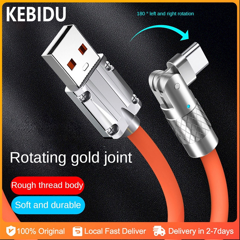 120w Type C ข้อศอกโลหะผสม 180 องศาหมุน Quick Charge 6A สายซิลิโคนเหลว super fast charger เหมาะสําหรับสมาร์ทโฟนแท็บเล็ต