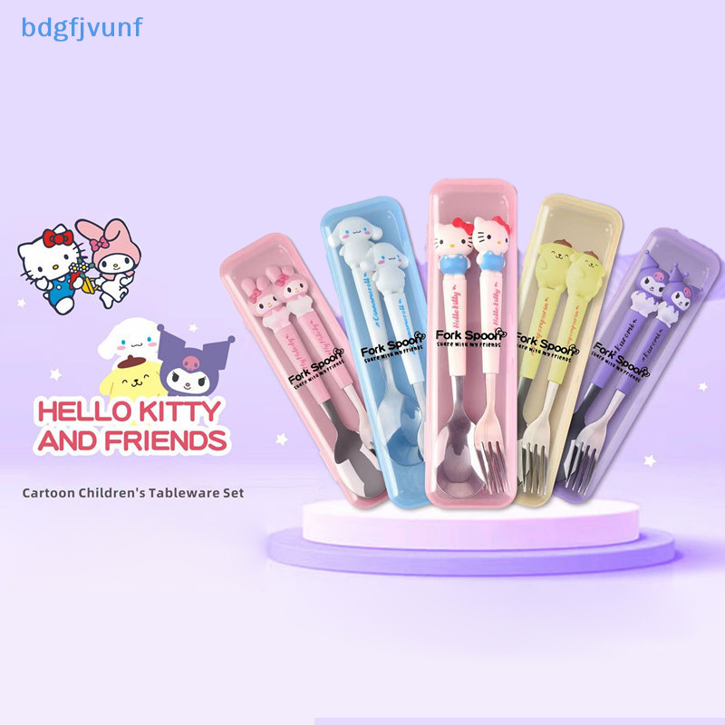 Bdgf 2 ชิ้น Sanrio Cinnamoroll Hello Kitty Kuromi การ์ตูนชุดอาหารเด็กช้อนส้อมอุปกรณ์ Feeding ชุด TH