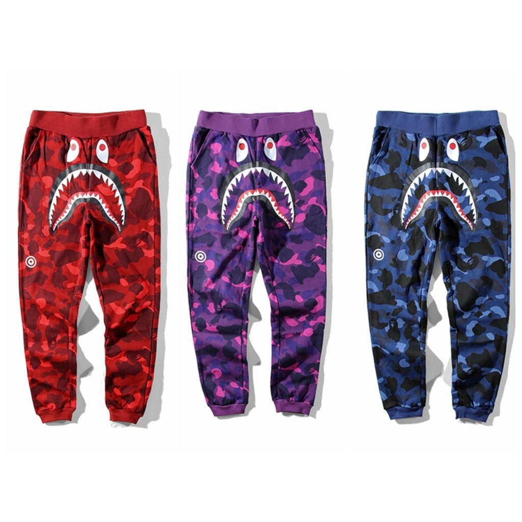 ใส่ถนนญี่ปุ่น BAPE สไตล์ร้อนหัวฉลาม Ape Head กางเกง 3D พิมพ์เสื้อกันหนาว Sweatpants กางเกงกีฬาลําลอง