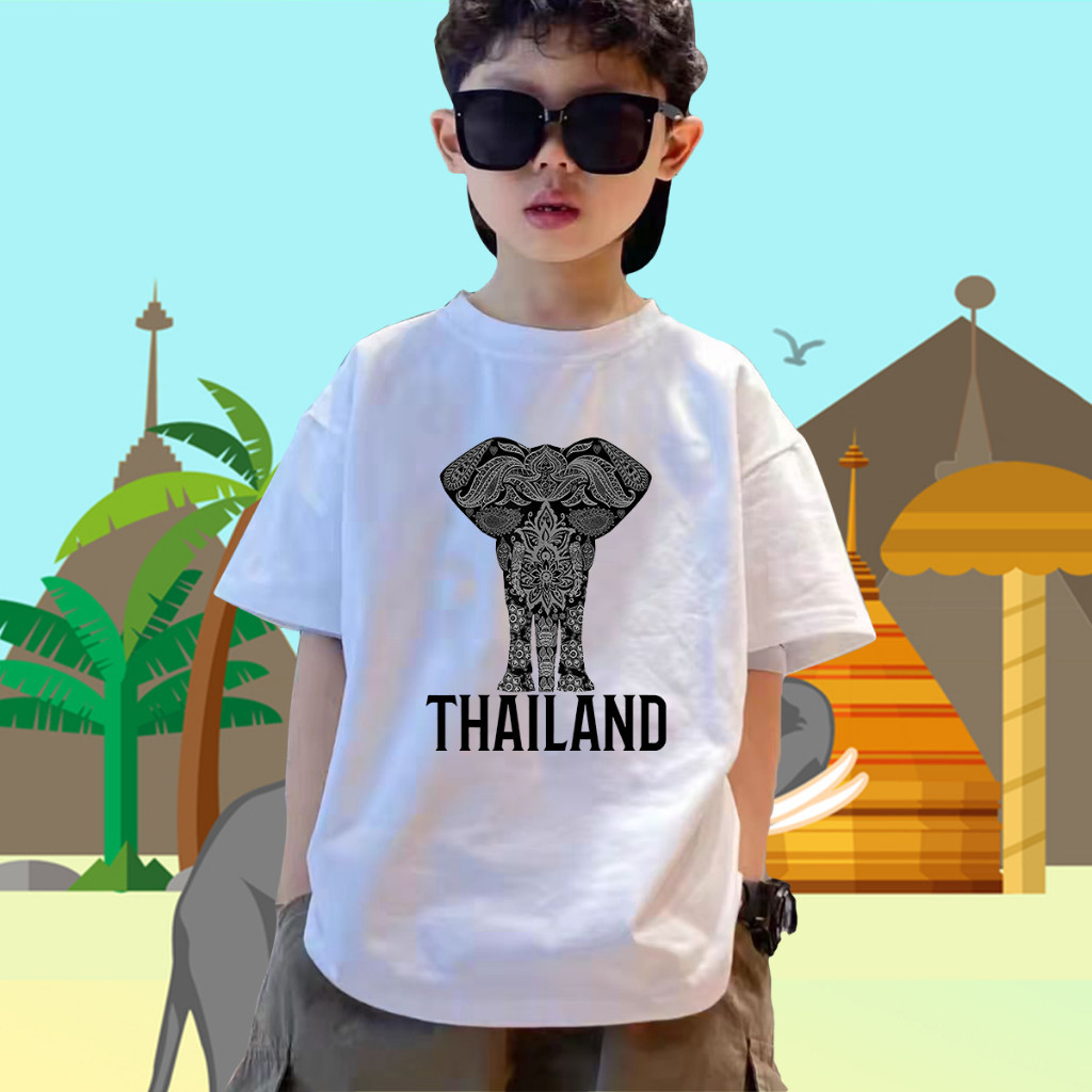 เสื้อยืดเด็ก เสื้อยืดที่ระลึกช้างไทย พิมพ์ลาย ผ้าคอตตอน 100% ใส่ได้ทั้งชายและหญิง ใส่สบาย ไม่หด ไม่ยับ
