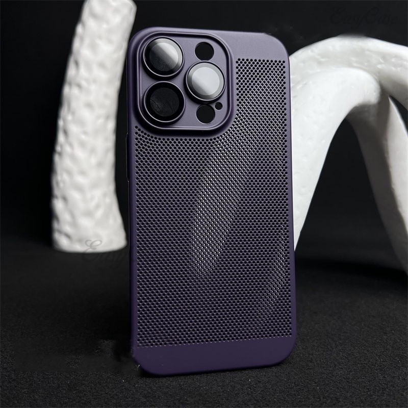 การกระจายความร้อนเคสโทรศัพท์สําหรับiphone 11 12 13 14 15 Pro Max 15 14 Plus Ultra Thin Coolingตาข่ายShellพร้อมเลนส์กล้องป้องกันกันกระแทกAnti-Fingerprintปกหลัง
