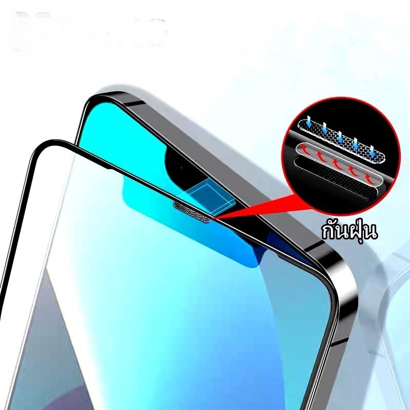 ฟิล์มกระจกนิรภัย ตัวกรองฝุ่นอินทิกรัล for iPhone 15 14 12 16 Pro Max 13/11 pro max/11 /XS Max/XR/X กระจกกันรอยแบบเต็มจอ