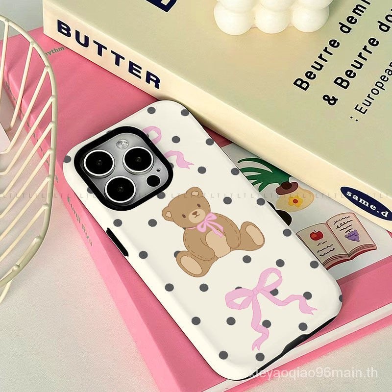 Polka Dot Bear Premium เข้ากันได้กับ iPhone15promax/14plus รวมทุกอย่าง 13pro กันกระแทก 12/11x/xr ฟิล