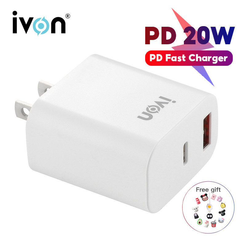 Ivon AD55 A+C Dual Port Mobile Charger PD20W Quick หัวชาร์จ USB-A Dual Port Wall Plug เหมาะสําหรับ A