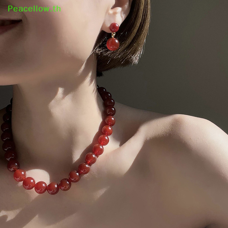 Peacellow สีแดงอาเกตหินธรรมชาติลูกปัดสร ้ อยคอผู ้ หญิงชุบทองลูกปัด Chokers Pendientes TH