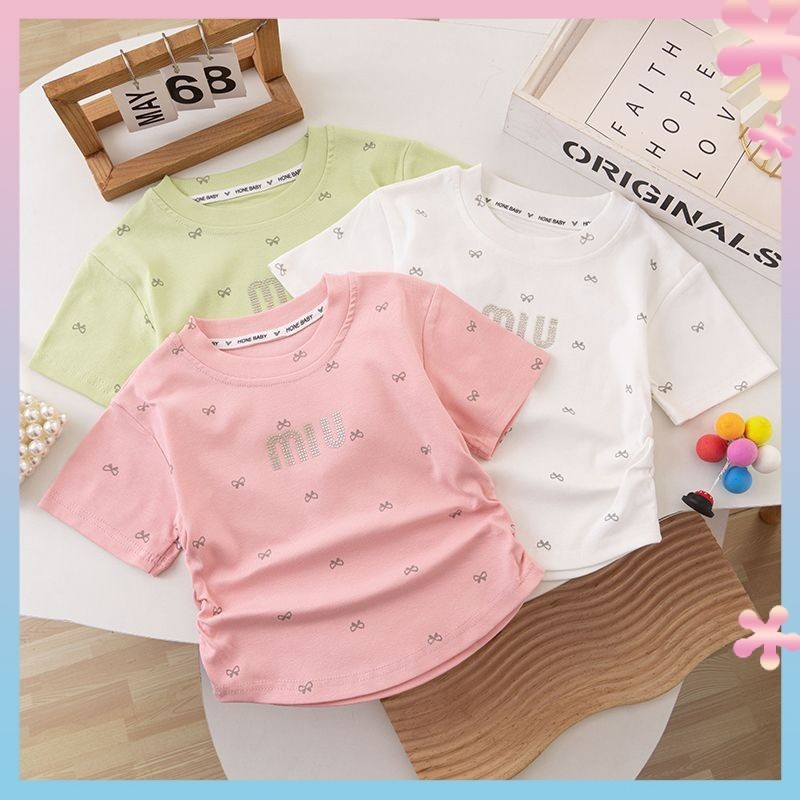 Girl's Short Sleeve Flower2024SummerTT-shirt Children's Clothing New Cute BabyaCasual Popular T Shirt Fashion Floral
