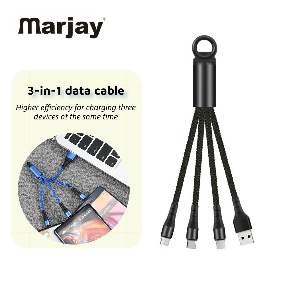 Marjay 3-in-1 3.2A Fast Charging 15 ซม.พวงกุญแจโทรศัพท ์ มือถือสายเคเบิลข ้ อมูลสายชาร ์ จ