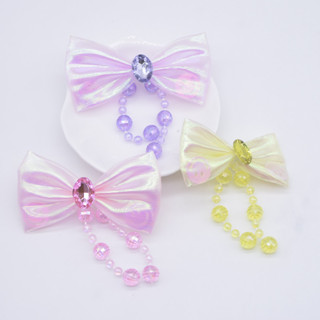 6ชิ้น65*70มิลลิเมตรสายรุ้งผ้าโบว์ผูกด้วยลูกปัดอะคริลิ ก ppli…