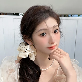 1 ชิ ้ นสีขาวจุดโบว ์ สแควร ์ ผมผูกเชือกผม Scrunchies ยางหางม ้ าผมอุปกรณ ์ เสริมสําหรับสาวน ่ ารัก
