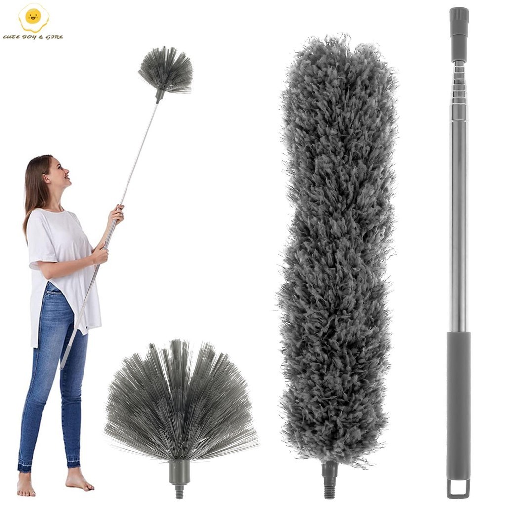 Cobweb Duster พร้อมเสาขยาย 83.9 นิ้วเปลี่ยนเพดาน Duster Kit Bendable ไมโครไฟเบอร์ Feather Duster ทําความสะอาดนํากลับมาใช้ใหม่ Spider Web แปรงชุดทําความสะอาด SHOPSBC4155