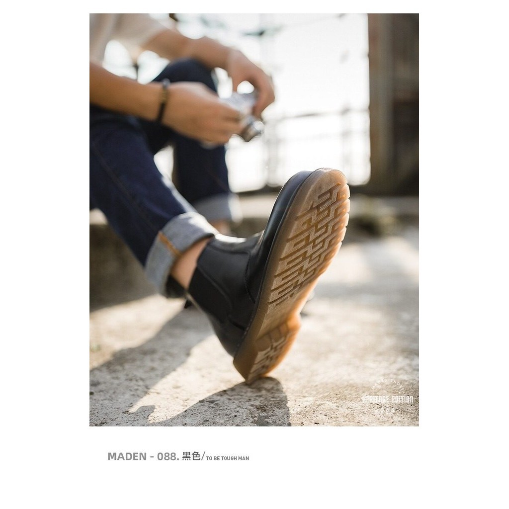Retro workwear สไตล์ชายหนุ่ม academy high street รองเท้าเชลซีหรูหราสไตล์อังกฤษกลางรองเท้าลําลองผู้ชายสีดํา high top ของแท้หนัง Martin รองเท้า - รูปที่ 7