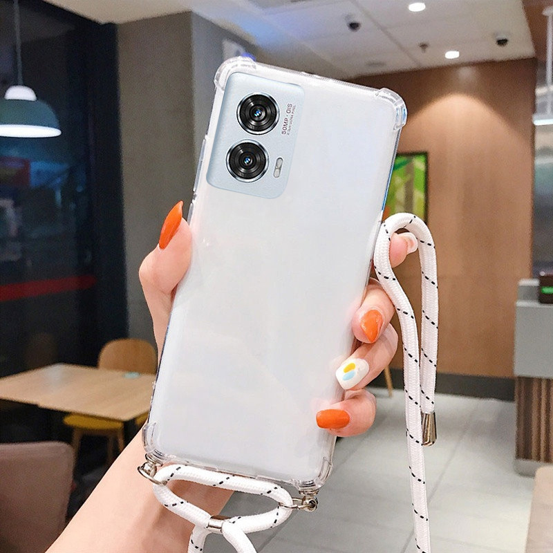 สําหรับ Motorola Moto G77 G67 Power Case Lanyard Crossbody ปรับสายโซ่สร้อยคอซิลิโคนอ่อนนุ่ม