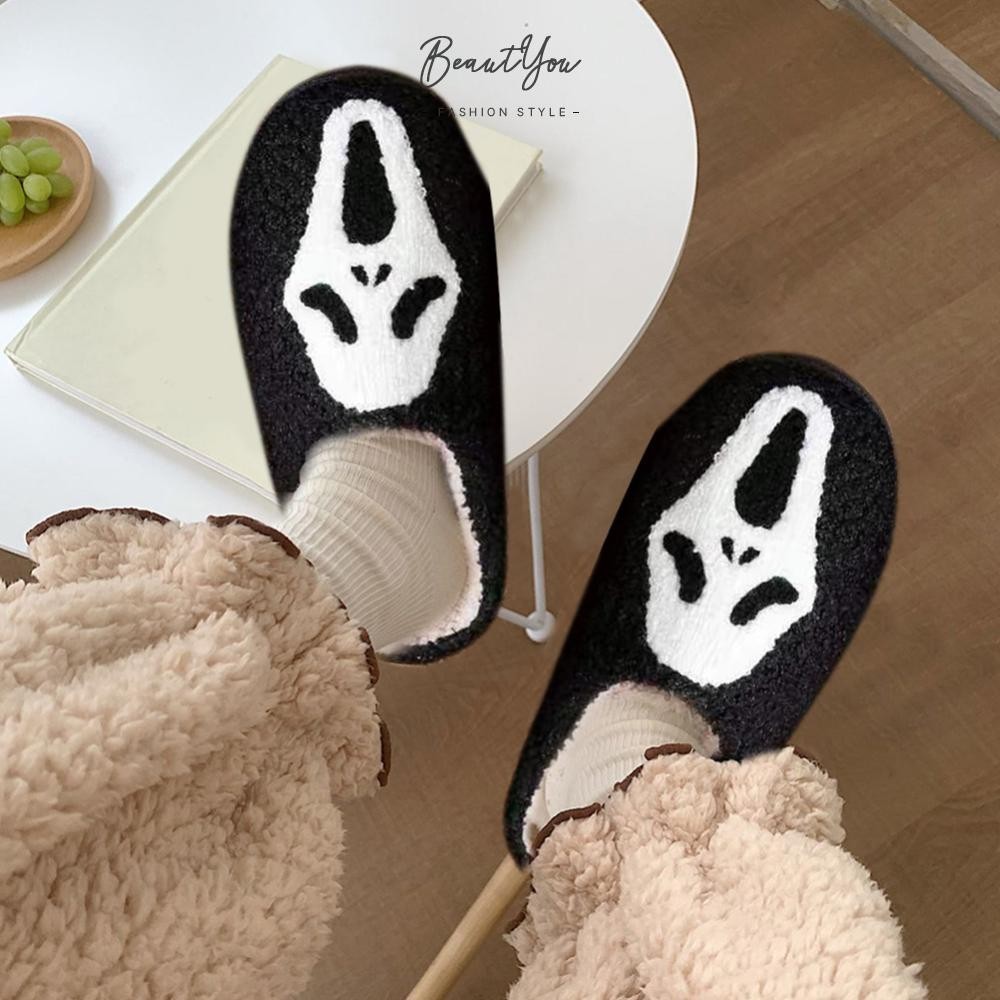 {2024-BEY }Unisex Ghost Face Shoes Cozy Halloween Fluffy Slippers for Winter Indoor Outdoor [BeautYou.th ]