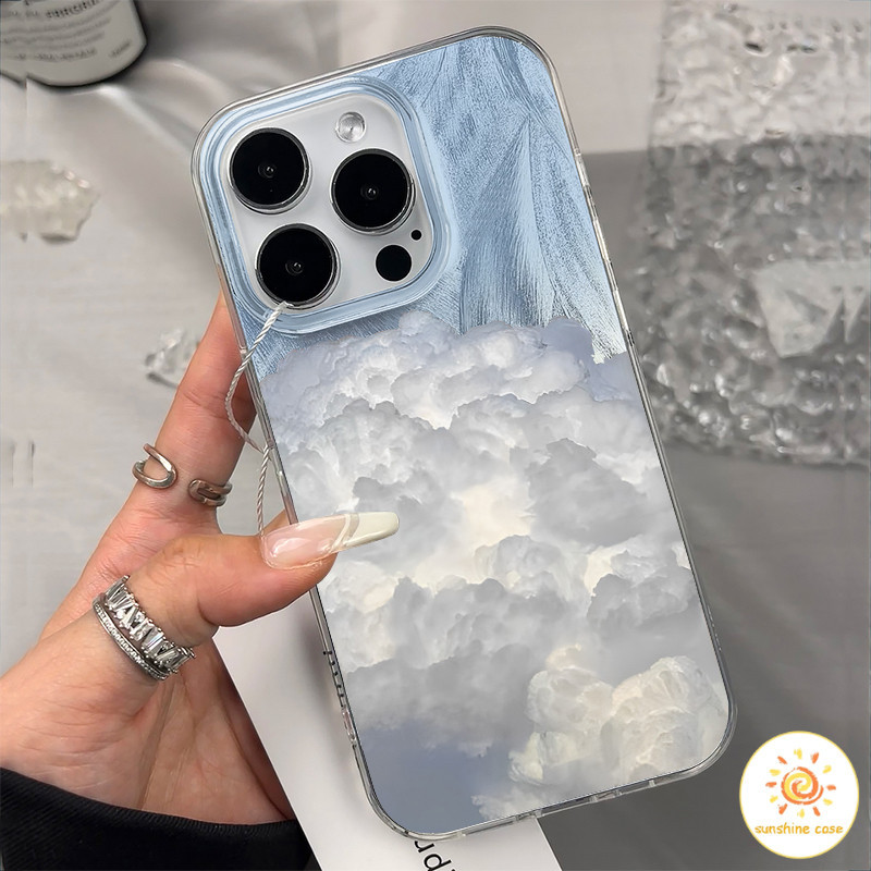 ใหม่เคสโทรศัพท์มือถือผ้ากอซขนนกเลเซอร์คลาวด์ ไอโฟน11 For iPhone12 13 14 15 11Pro MAX X XS 6 7 8Plus SE2020เคสโทรศัพท์
