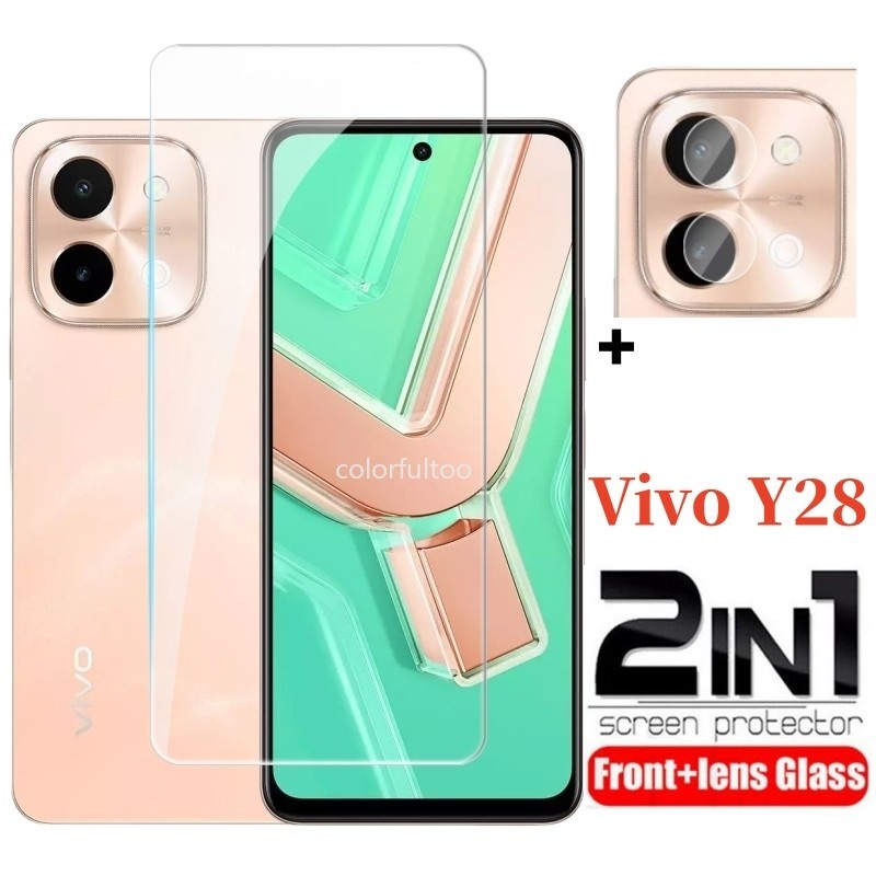 Vivo Y28 4G 2024 ฟิล์ม 2 in 1 ป้องกันหน้าจอกระจกนิรภัยสําหรับ Vivo Y28 Y38 Y 38 Y 28 VivoY28 4G 5G ฟ