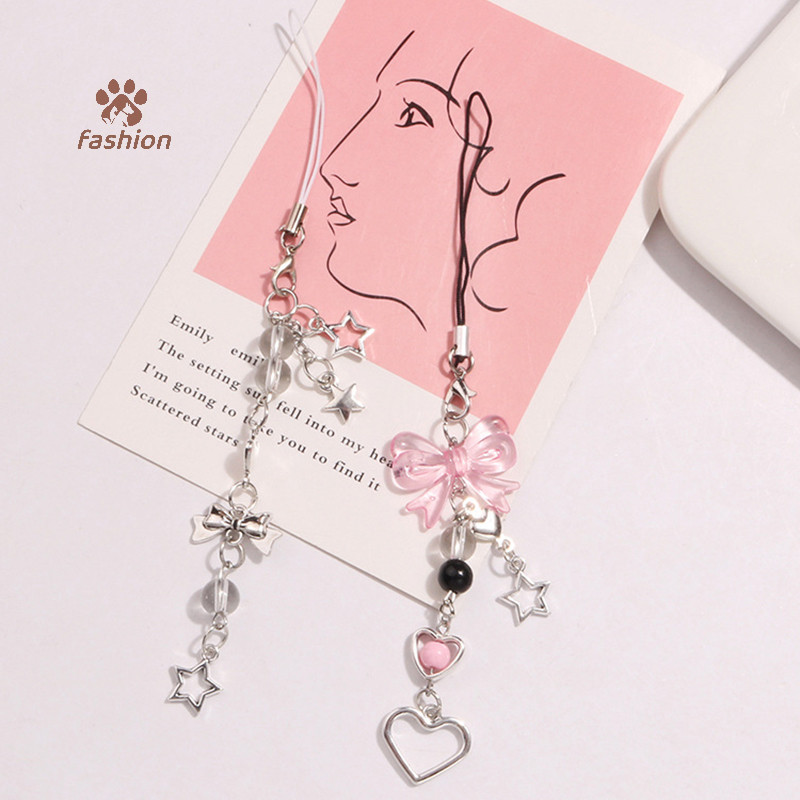 [แฟชั่น] Goth Y2K โทรศัพท์ Charm Bow Heart Star พวงกุญแจจี้ Kawaii Key Chain กระเป๋าโทรศัพท์น่ารักอุปกรณ์เสริมสําหรับสาวผู้หญิงเครื่องประดับ {TH}