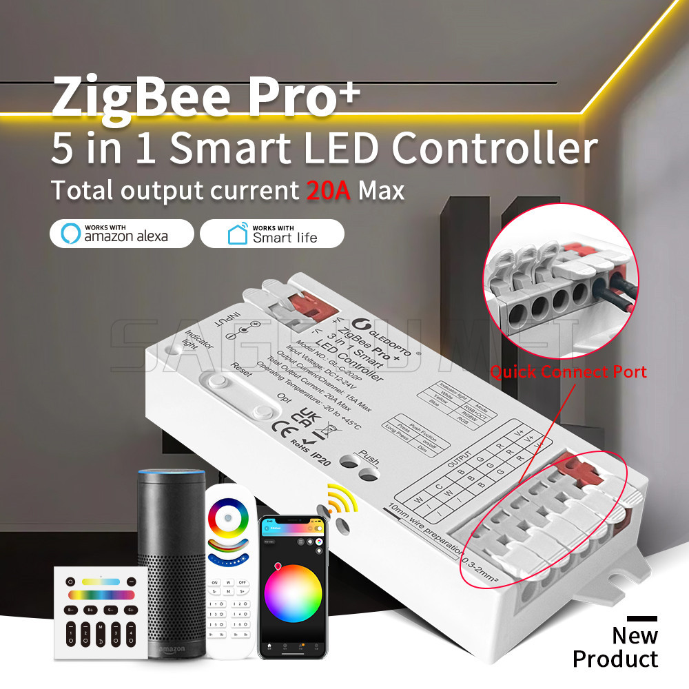 Gl-c-201p Max 20A 5 IN 1 Smart LED Strip Controller ZigBee3.0Pro + 12-24V Single color/CCT/RGBW/RGBW
