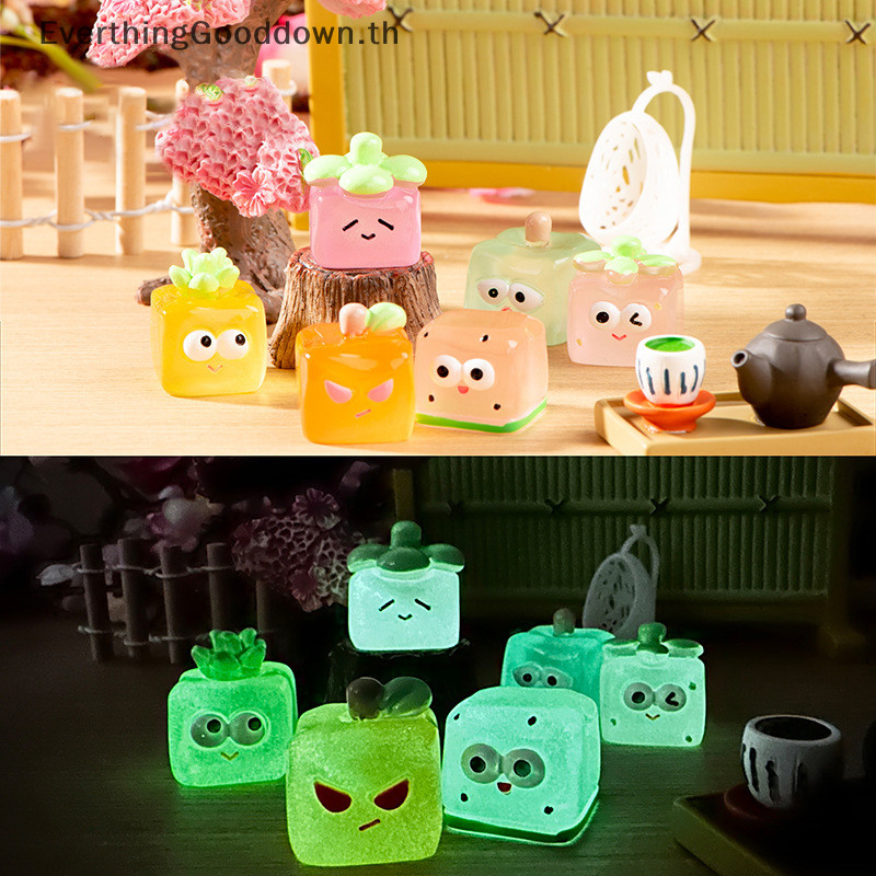 Ever มินิการ์ตูน Luminous Ice Cube Micro Landscape Decor แดชบอร์ดรถเครื่องประดับ Luminous ผลไม้ Ice Cube เครื่องประดับตกแต่งรถ TH
