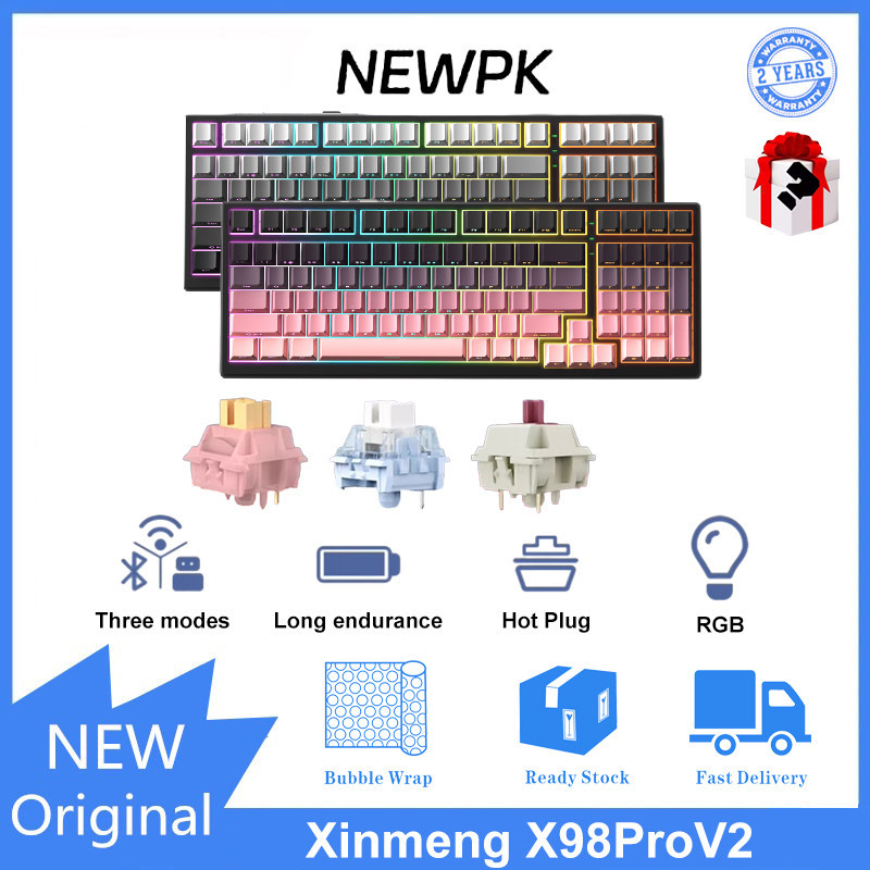 Xinmeng X98ProV2 คีย ์ บอร ์ ดไร ้ สายสามโหมดที ่ กําหนดเองปลั ๊ กร ้ อนเต ็ มรูปแบบ RGB
