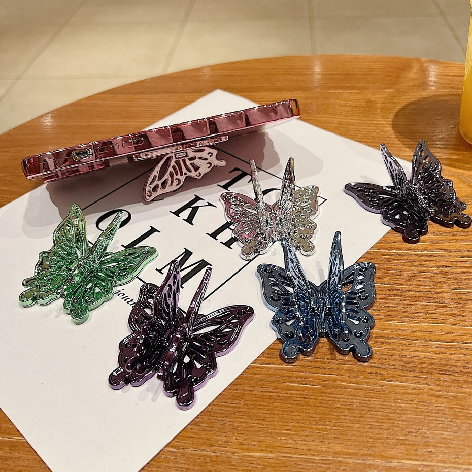 คุณภาพสูงหรูหราพลิกผีเสื ้ อElectroplated Bracket Glitter Universalผู ้ ถือโทรศัพท ์ พับได ้ Gripแหวนนิ ้ วมือผู ้ ถือโทรศัพท ์