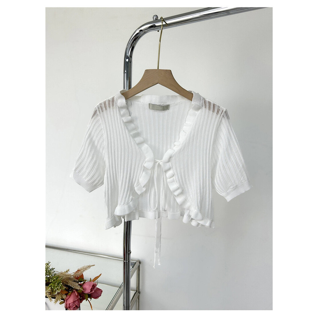 Gakki เสื้อคาร์ดิแกนคลุมไหล่กันแสงกันแดดแขนสั้นผู้หญิงผ้าตัวสั้นขนาดเล็ก ผ้านิ่มใส่สบาย ฟรีไซส์ พร้อมส่ง 2101#