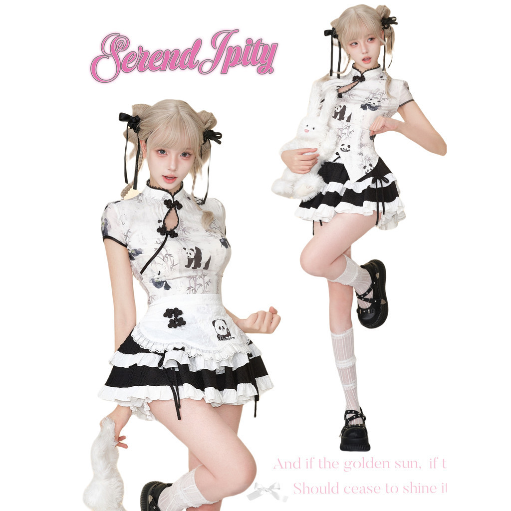 Sinsingirl สาวมะพร ้ าวจีน Panda ชุดหญิงฤดูร ้ อน Panda พิมพ ์ เสื ้ อด ้ านบน + กระโปรงจีบเอวสูง