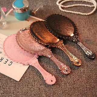 Renbg 1 ชิ้นแบบพกพา Vintage กระจกแต่งหน้า Hand Hold รูปไข่รอบกระจก Noble คืนวิธีโบราณ Court Mirror เครื่องมือความงาม TH