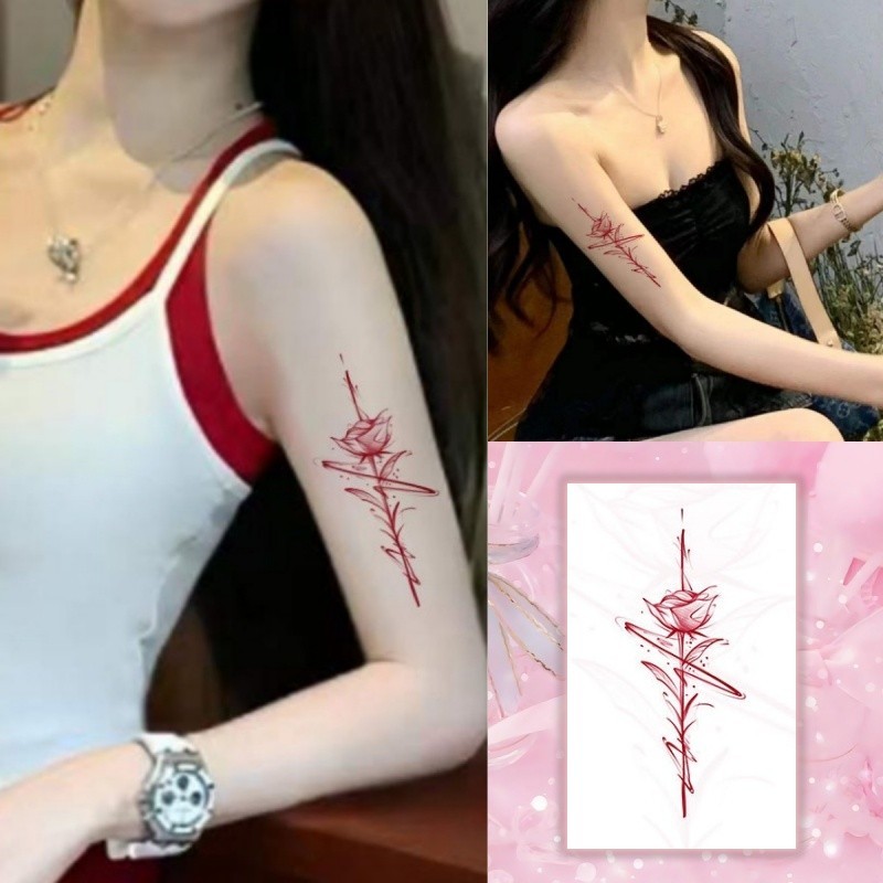 Rose Shadow Pattern Tattoo สาวน่ารักแขน Tattoo สติ๊กเกอร์รอยสักกันน้ํา ติดทนนาน 7 วัน รอยสักปลอมชั่วคราวบนผิว
