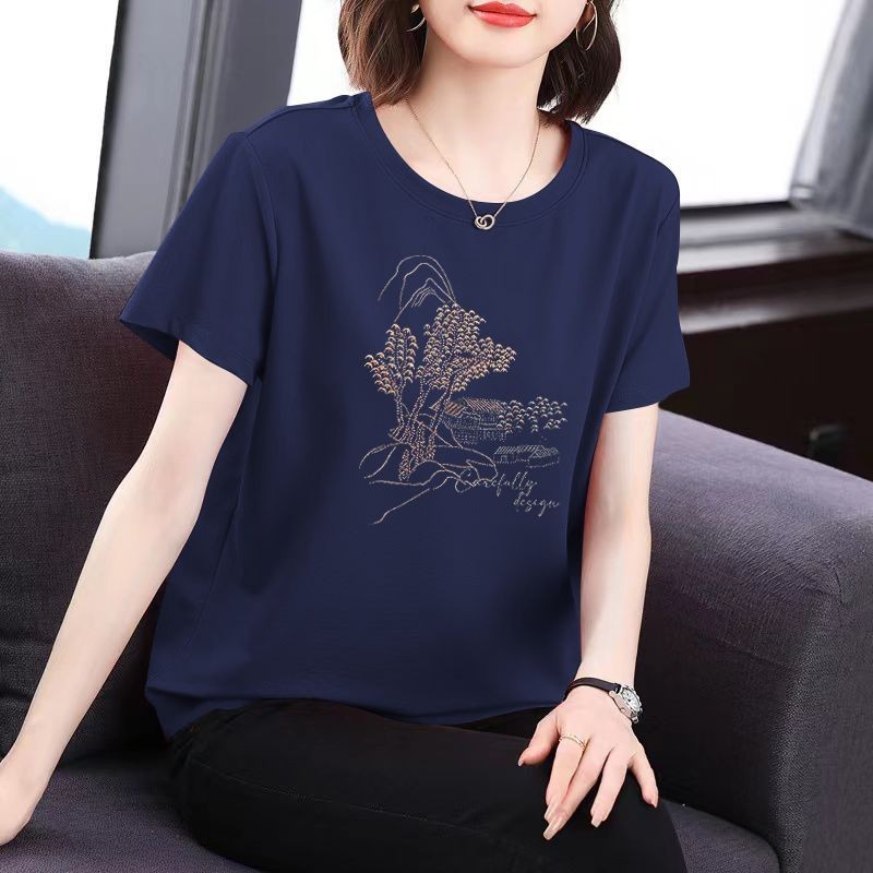 แม่ เสื้อเชิ้ตแขนสั้นแฟชั่นขนาดบวกหลวมอารมณ์ผู้หญิงชั้นนํา รูปที่ 3