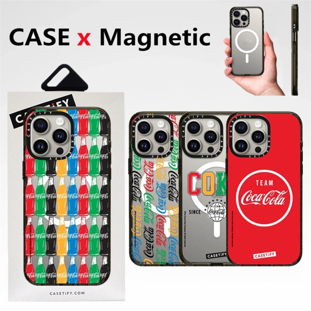 Casetifg Joint Coca Cola ชาร์จแม่เหล็กกันกระแทกเคสโทรศัพท์พร้อมกล่องสําหรับ iPhone 16 12 13 14 15 Pro Max 16 Plus Clear ปลอกซิลิโคนป้องกันอะคริลิคปกหลัง