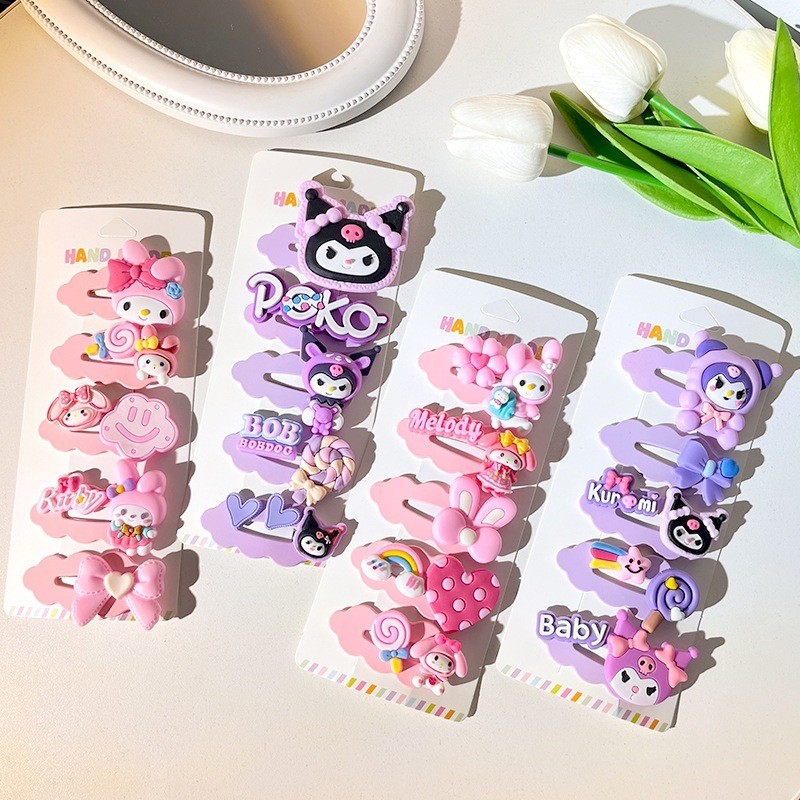Sanrio สาวน่ารัก Kuromi Cinnamoroll Melody Series กิ๊บติดผมขนาดเล็ก Sweet Girly Heart Bangs คลิปแฟชั่นเครื่องประดับผม