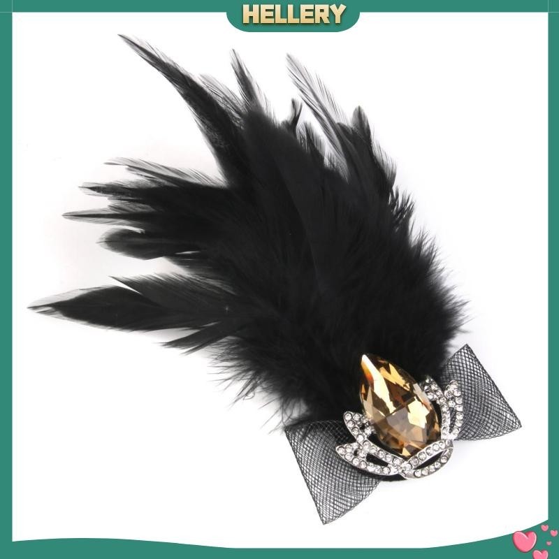 [HelleryTH] เข็มกลัด Rhinestone ขนนกของผู้หญิง ตกแต่งคลิปหมวกแฟนซี