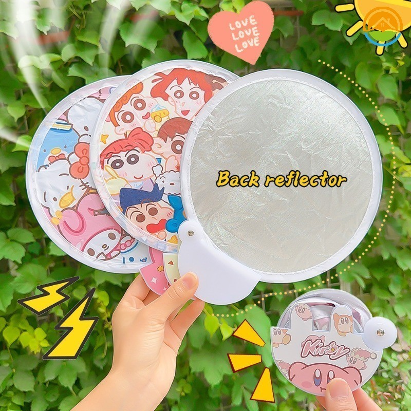 SANRIO ฤดูร้อนรูปแบบ ซานริโอ น่ารักการ์ตูนรอบพัดลมมือ-กลางแจ้งพกพาง่ายรอบพับจับเวลาพัดลมสะท้อนแสง