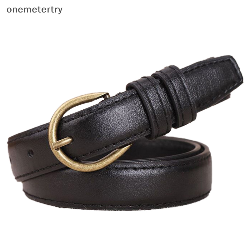 Onem ผู้หญิงสแควร์หัวเข็มขัด Pin Buckle กางเกงยีนส์เข็มขัดสีดําสุภาพสตรี Vintage สาย PU หนัง n