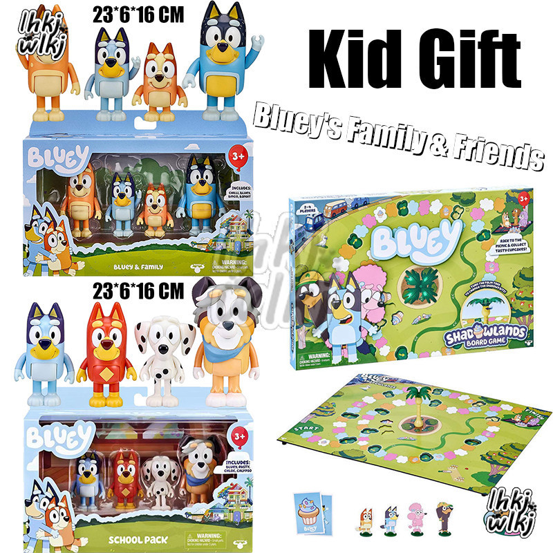 Bingo Chilli Bluey Heeler Family & Mates Pack Action Figure Bluey Shad Wlands เกมกระดาน 3 + ของเล่น PVC ของขวัญเด็ก PVC