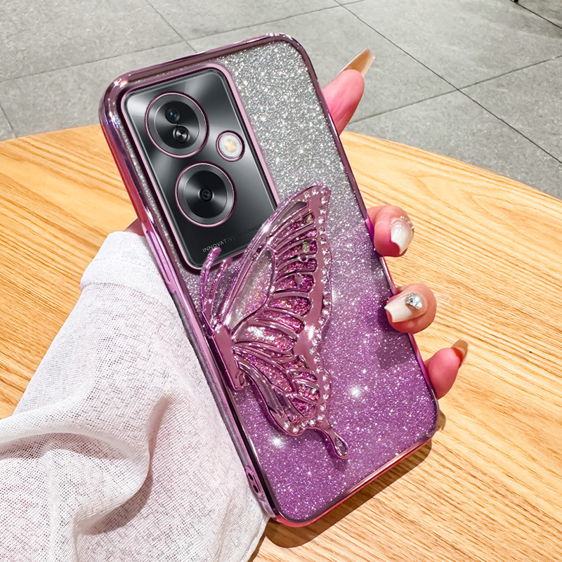 Glitter Rhinestones Quicksand ผีเสื้อนุ่มสําหรับ OPPO A3 Pro A98 A77 A79 A78 5G A3x A60 A58 A38 A18 A76 A96 A57 A77s A16 A16k A16e A15 A74 A94 A95 A94 A15s 4G