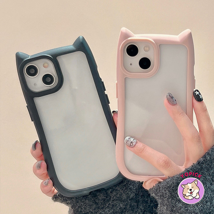 Simple Creative Cats หูโทรศัพท์มือถือสําหรับ iPhone15ProMax 14 13 11 12 Pro Max X XS XR XSMax ผู้หญิงน่ารักใหม่ฝาครอบป้องกันโปร่งใสฤดูใบไม้ร่วง