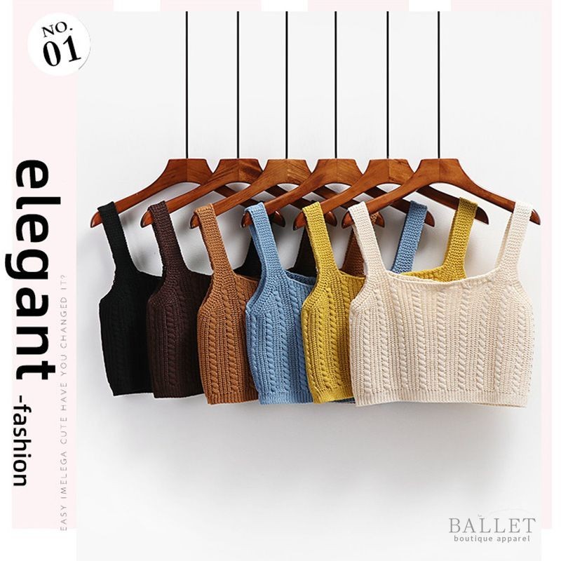 แขนกุดถัก Camisole ผู้หญิงสวมใส่ด้านนอกฤดูร้อน Slim Top สั้นเสื้อกั๊ก BB