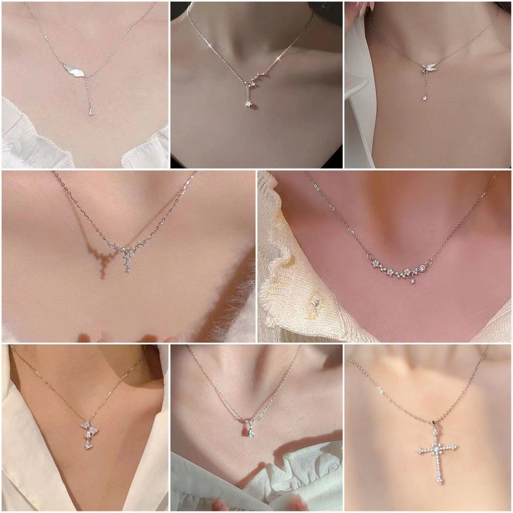 สร้อยคอ เครื่องประดับสร้อยคอ สร้อยความรัก จี้หัวใจ กามเทพ สร้อยคอปีกนางฟ้าเพชร สไตล์เกาหลีสำหรับผู้หญิง NMIX / X10