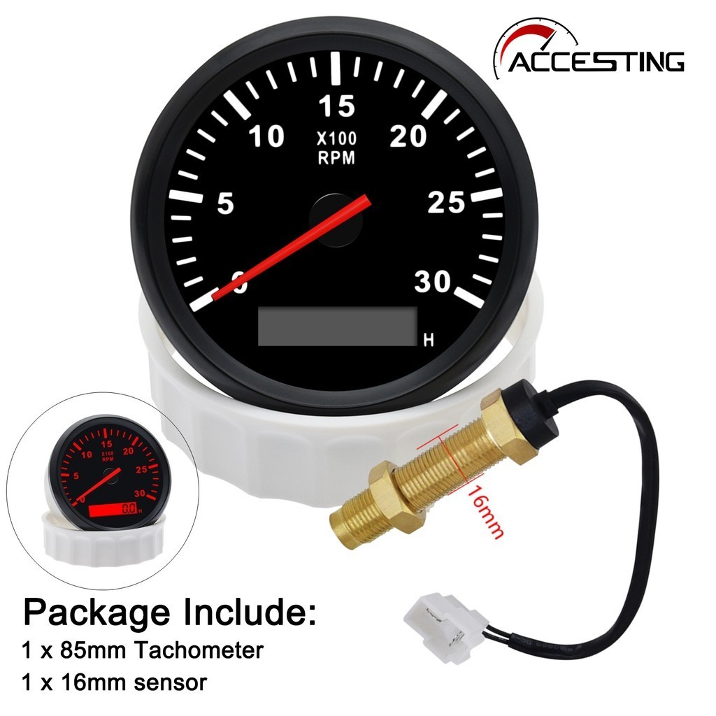 3000/4000/6000/8000rpm 85 มม.เรือ Tachometer + M16 Sensor Marine Tacho Meter Gauge LCD Hourmeter รถ Tachometer Toerenteller ชั่วโมง 12 V/24 V