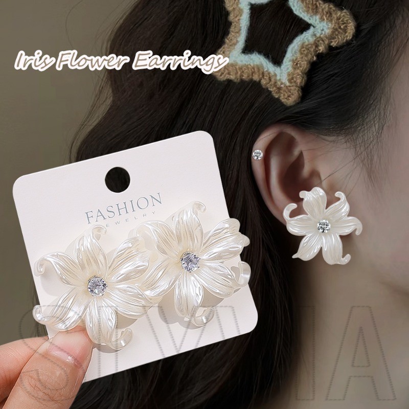 ต่างหูสตั๊ดดอกไม้สีขาว 3 คู่ - อุปกรณ์เครื่องประดับ - วินเทจฝรั่งเศส, เกินจริง, อะคริลิค - ต่างหูดอกใหญ่ - สําหรับงานแต่งงาน, ปาร์ตี้สวม