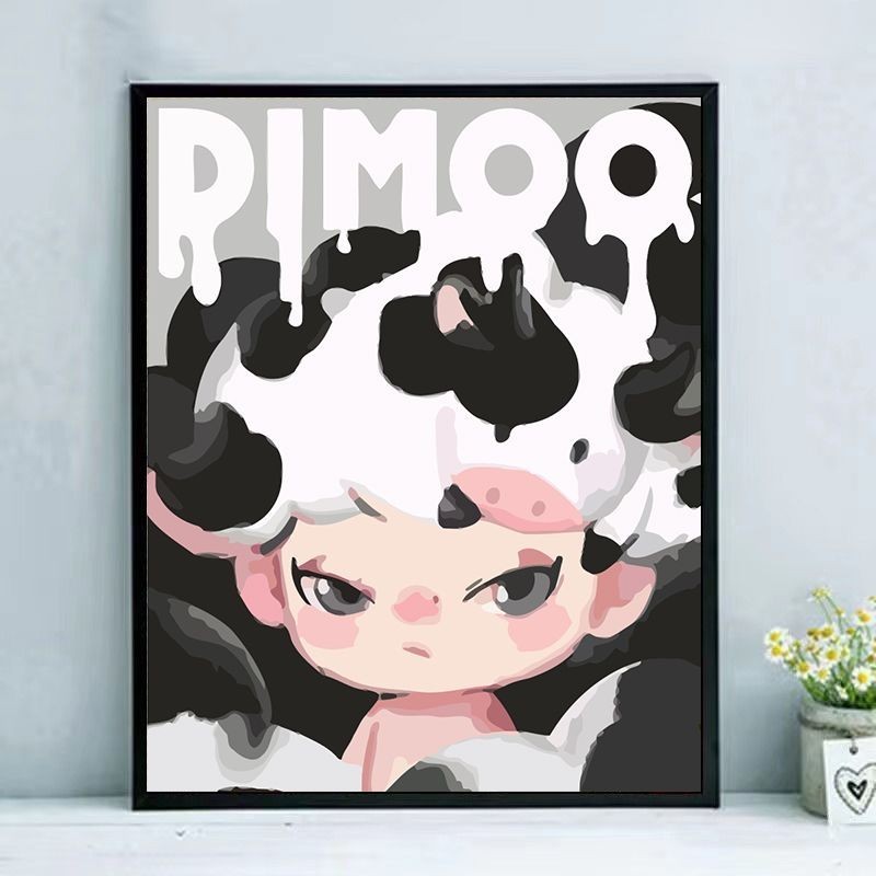 30x40 ซม.POP Mart DIY ดิจิตอลบรรจุมือวาดภาพวาดสีน้ํามันการ์ตูน Bubble Mart สาว DIY ภาพวาดสีน้ํามันดิจิตอลแขวนผนังภาพวาดตกแต่งศิลปะเดสก์ท็อปภาพวาดตกแต่ง