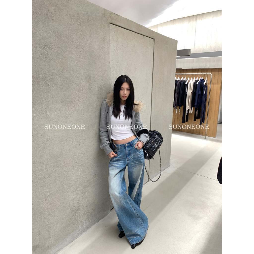 ออกแบบแฟชั่นกางเกงยีนส์หลวมผู้หญิงกางเกงลําลองตรง